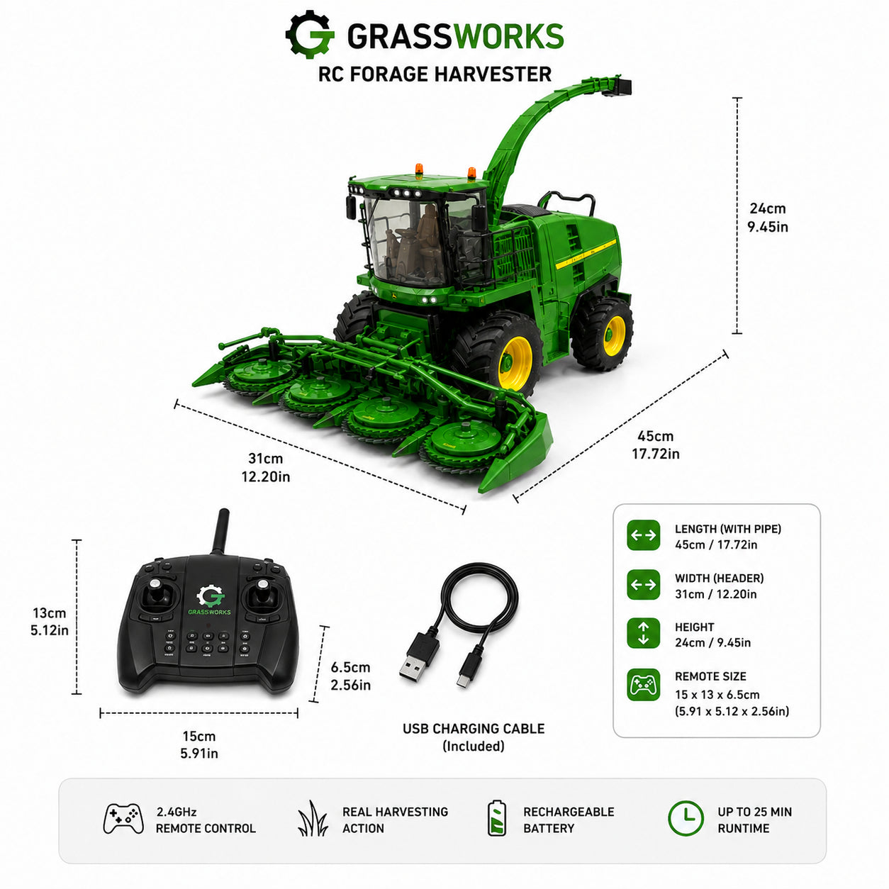 🚜 Remote Control Combine Harvester Lawn Mower with Functional Grass Cutting and Side Discharge