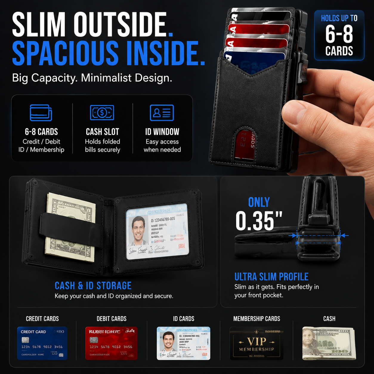2026 new🔐 RFID Blocking Minimalist Pop-Up Wallet | One-Second Card Eject Design & Ultra Slim Pocket Wallet