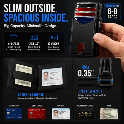 2026 new🔐 RFID Blocking Minimalist Pop-Up Wallet | One-Second Card Eject Design & Ultra Slim Pocket Wallet