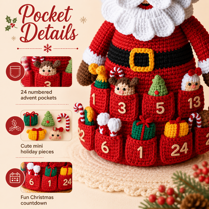 Santa Advent Calendar Crochet Pattern PDF, Christmas Countdown Crochet, Santa Claus Amigurumi, 24 Pocket Advent Calendar, Holiday Decor