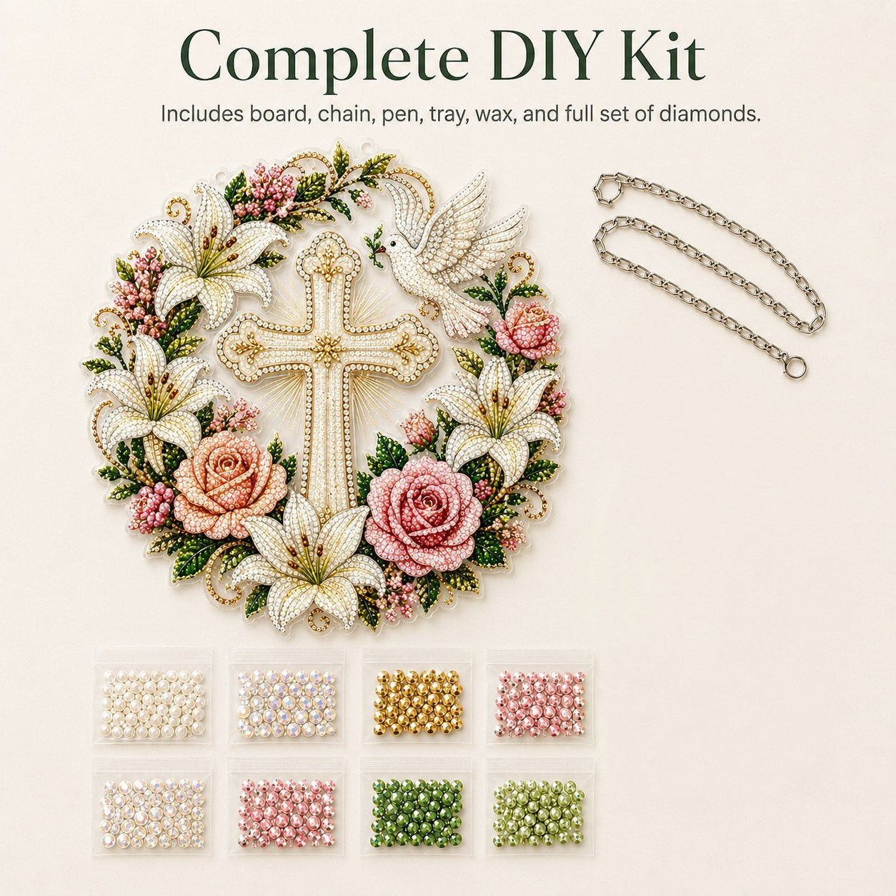 Cross & Peace Dove DIY Diamond Art Hanging Ornament