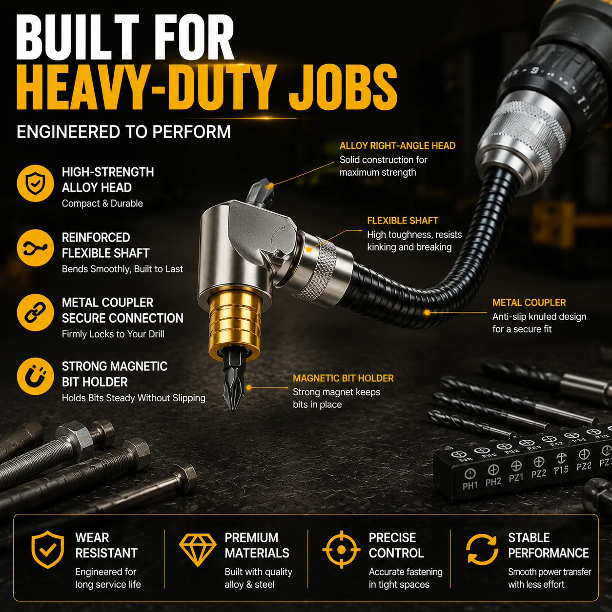 🔧 Flexible 90° Right Angle Drill Attachment – Tight Space Driver Adapter