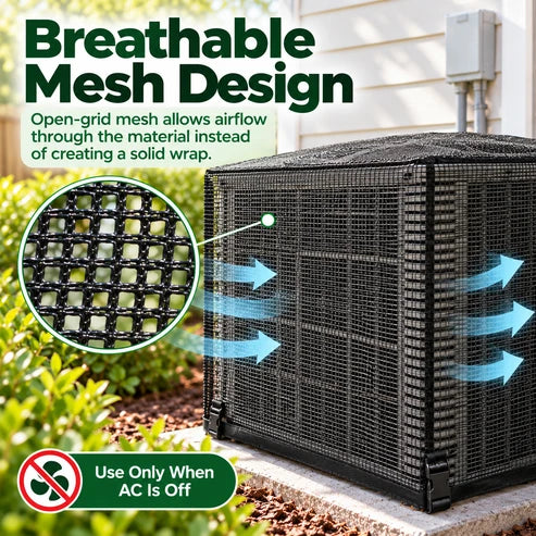 🍂 Outdoor AC Mesh Cover – Leaf & Debris Protection with Buckle Closure for Off-Season Storage