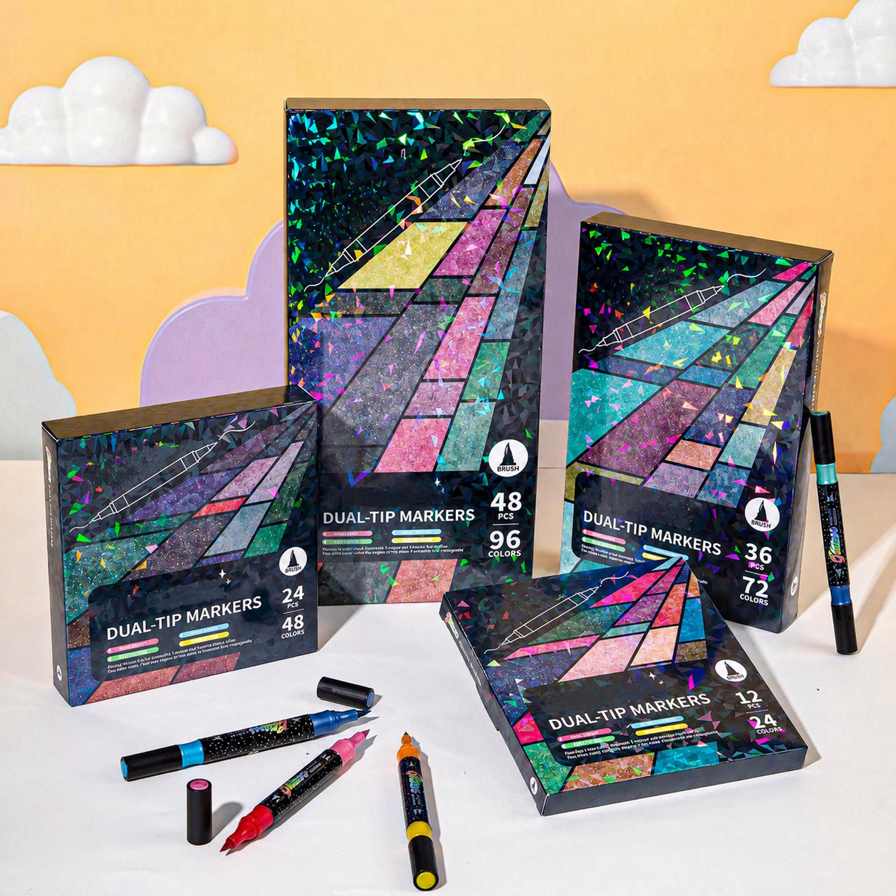 🎨SPARKLE DUAL-TIP MARKERS🥇✨: Create Sparkling Art Smoothly 🥳(🌈24-96 Colors | Smooth No Clog | No Bleed Through📝)