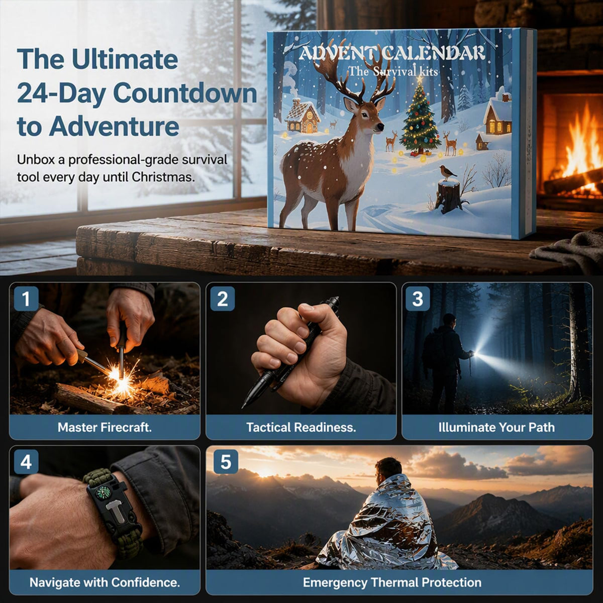 Survival Kit Advent Calendar 24 Days Christmas Countdown for Men Boys