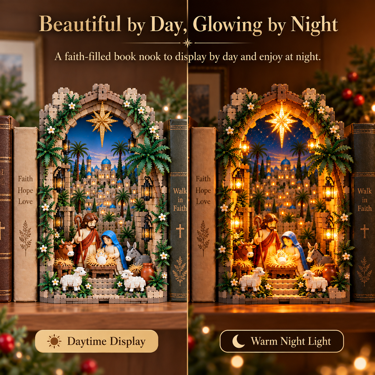 🌟📚 Bethlehem Nativity Book Nook – Lighted Christmas Faith Display