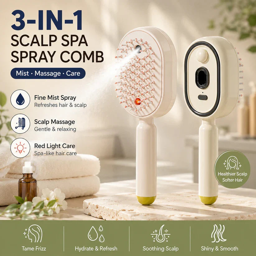 💨 Electric Spray Air Cushion Massage Comb |💆‍♀️ Anti-Static Detangling Hair Brush with Soothing Mist