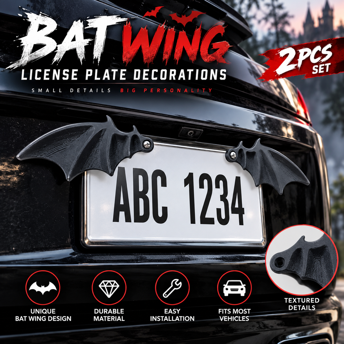 🦇 Bat Wing License Plate Decor – Gothic Car Accent