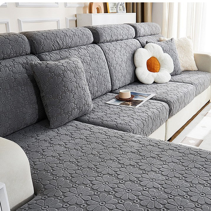 Luxury Floral Stretch Sofa Cover – Soft Jacquard, Full-Fit & Elegant