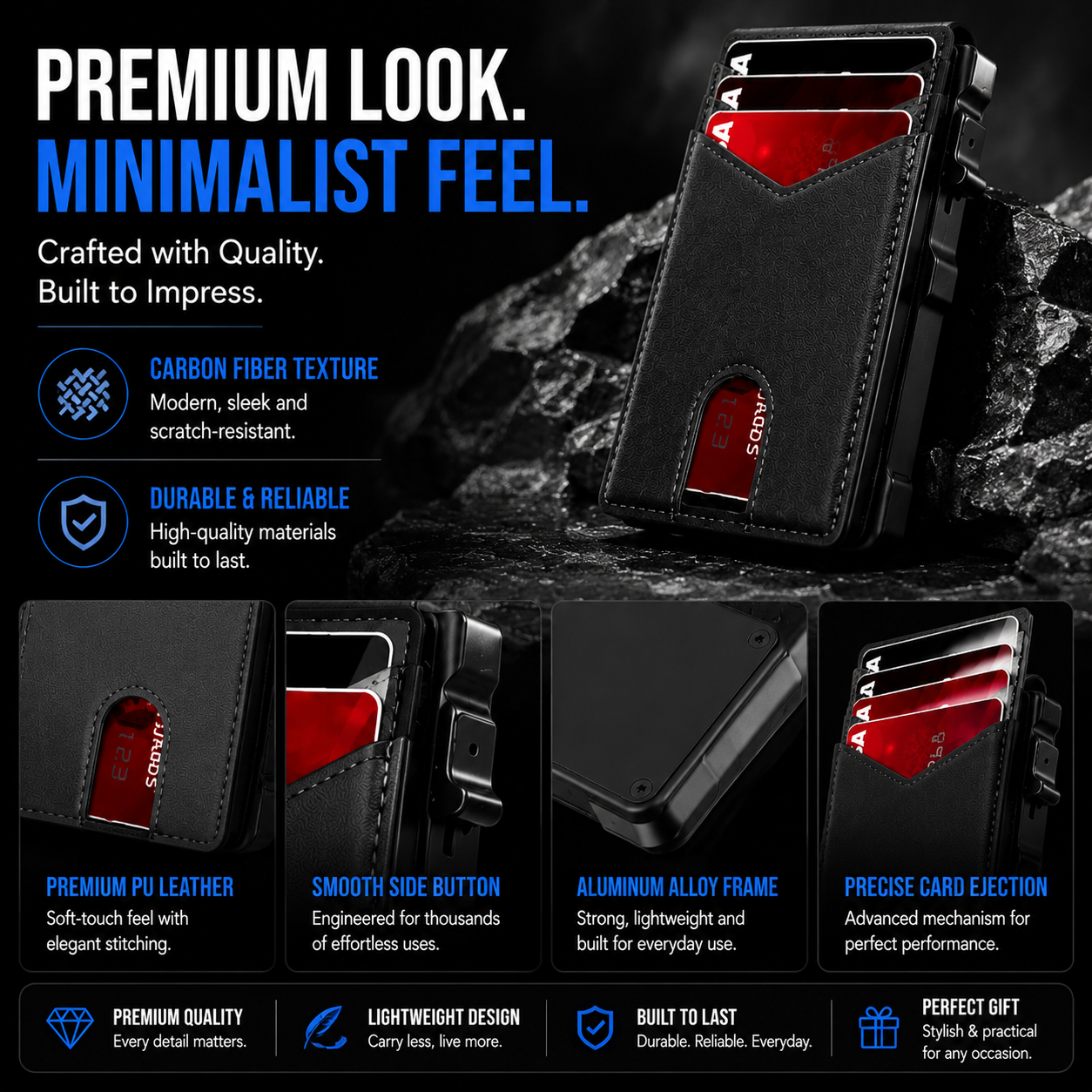 2026 new🔐 RFID Blocking Minimalist Pop-Up Wallet | One-Second Card Eject Design & Ultra Slim Pocket Wallet