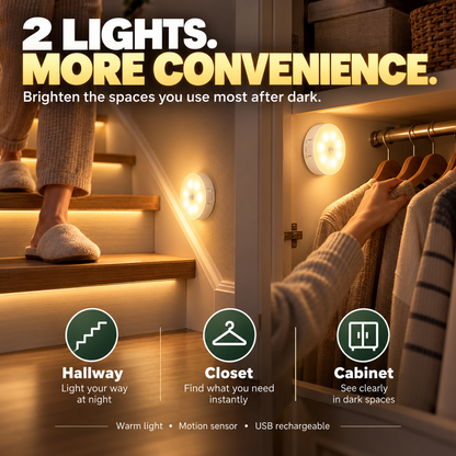 🧲 Magnetic Motion Sensor Night Light 2-Pack – USB Rechargeable Closet & Hallway Lights
