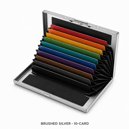 RFID Blocking Stainless Steel Card Wallet – Slim Pop-Up Accordion Card Holder with Cash Slot
