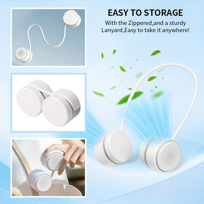 Foldable Portable Neck Fan – 3-Speed Bladeless Hands-Free Wearable Fan, USB Rechargeable, Silent Operation for Office, Outdoor, Travel & Sports