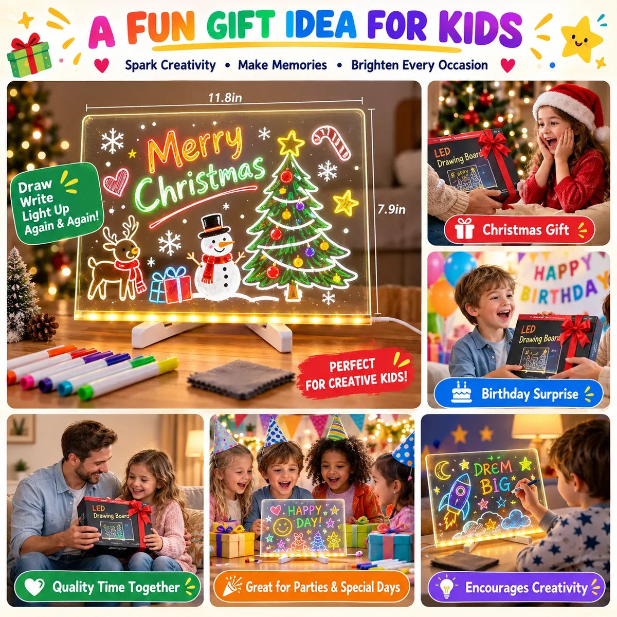 ✨ Reusable Acrylic LED Message Board – Light-Up Writing & Drawing Display