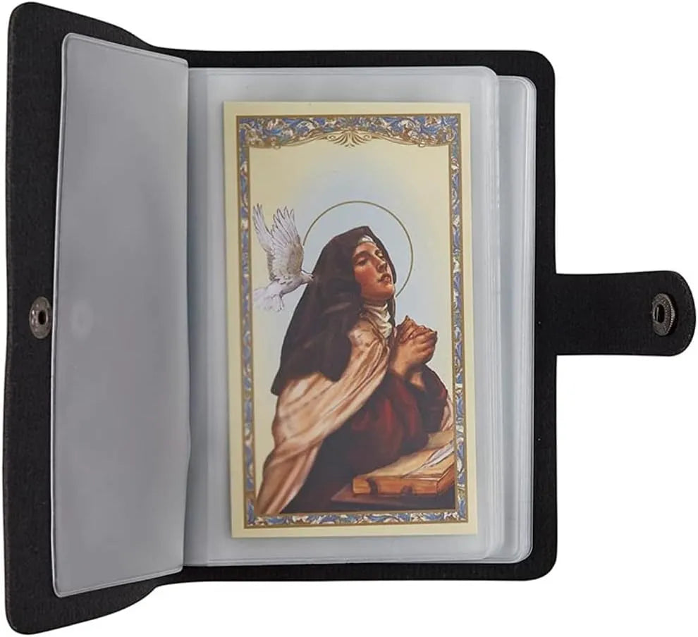 ✝️ Catholic PU+PVC Leather Holy Card Holder – Pocket Prayer Card Organizer with Snap Closure