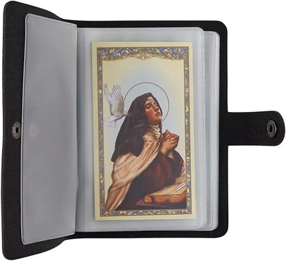 ✝️ Catholic PU+PVC Leather Holy Card Holder – Pocket Prayer Card Organizer with Snap Closure