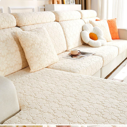 Luxury Floral Stretch Sofa Cover – Soft Jacquard, Full-Fit & Elegant