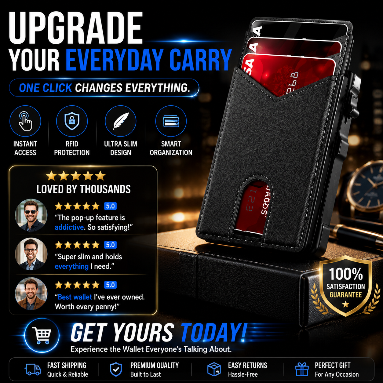 2026 new🔐 RFID Blocking Minimalist Pop-Up Wallet | One-Second Card Eject Design & Ultra Slim Pocket Wallet
