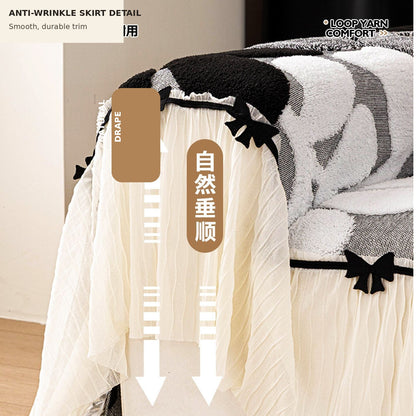 Luxury Botanical Plush Sofa Cover with Elegant Bow Skirt