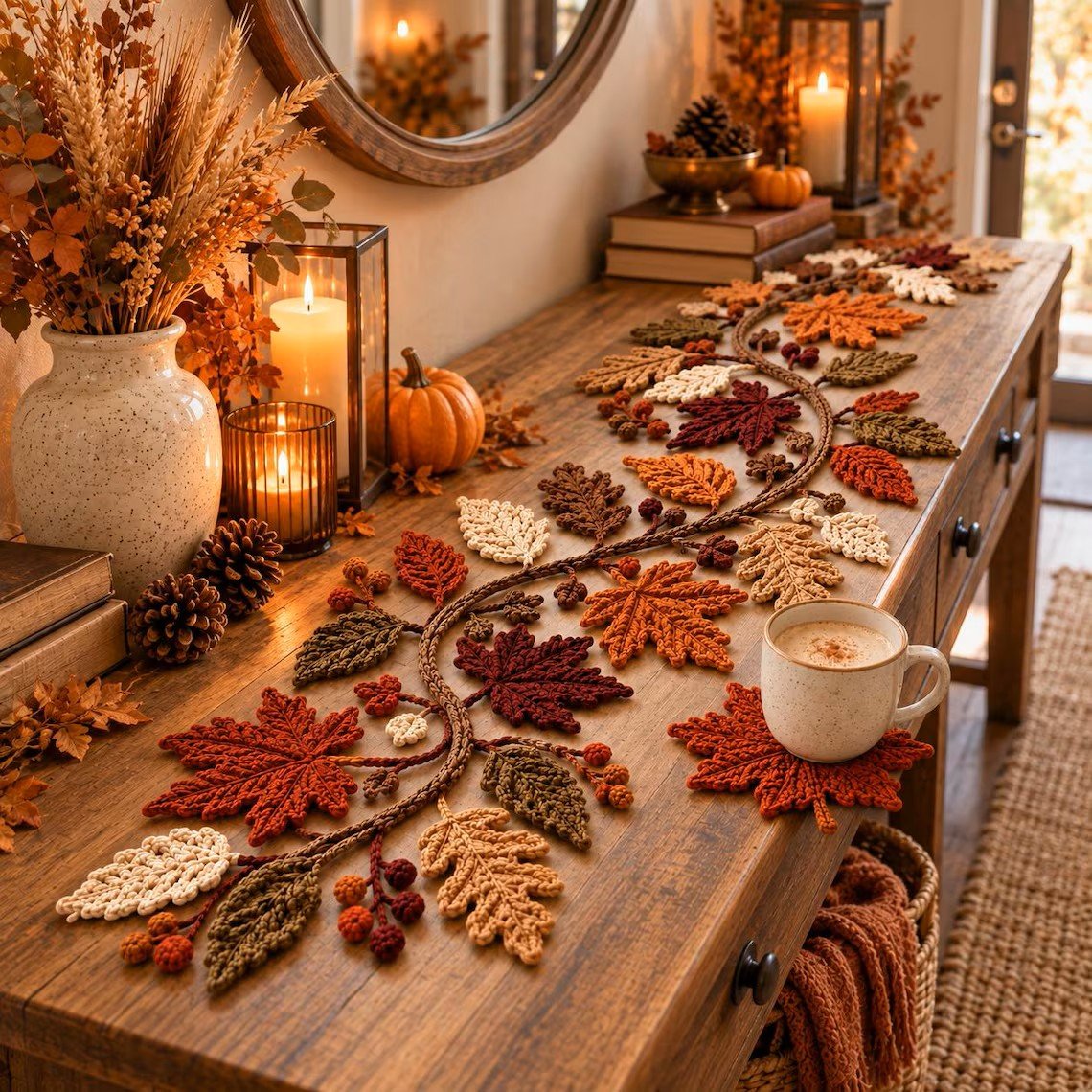 🍂 Autumn Leaf Table Runner | Fall Thanksgiving Dining Table Centerpiece Decor 🦃