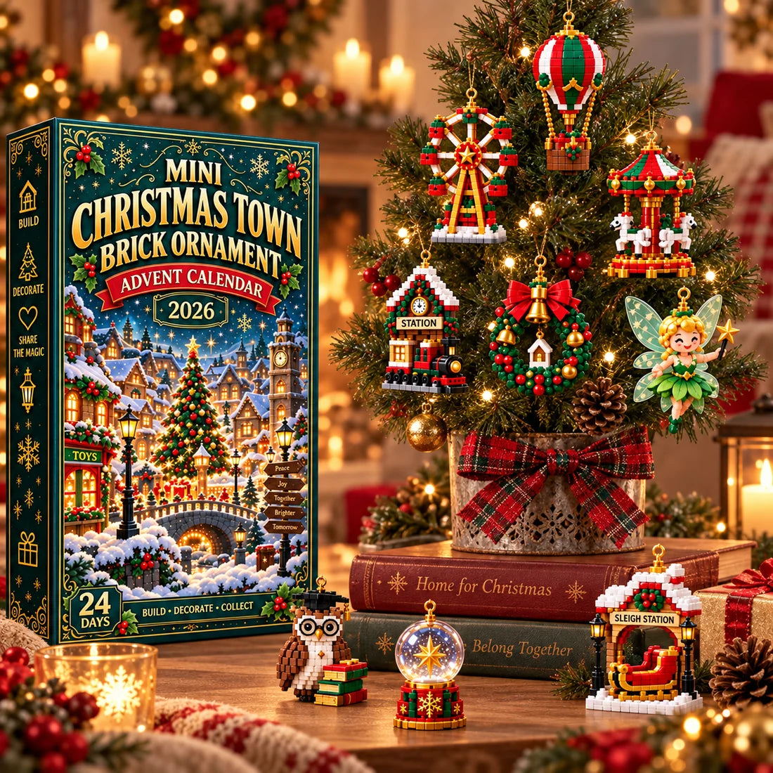 ⏳ Last day to save 49% – 🎄 Mini Christmas Town Brick Ornament Advent Calendar | 24 unique festive buildable town‑themed designs with hanging loops—perfect for decorating Christmas trees, wreaths, and holiday displays 🧱