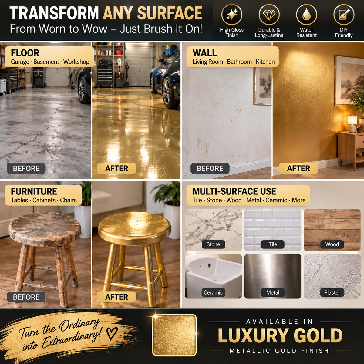 ✨ Metallic Gold Coating – Luxury DIY Finish for Furniture & Home Décor
