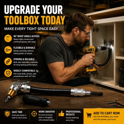 🔧 Flexible 90° Right Angle Drill Attachment – Tight Space Driver Adapter