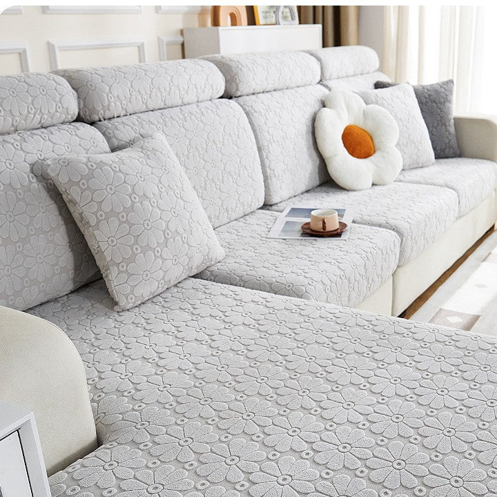 Luxury Floral Stretch Sofa Cover – Soft Jacquard, Full-Fit & Elegant
