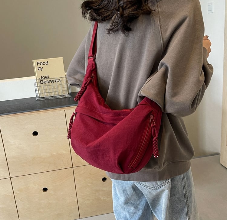 Women's Fashion Plain Color Nylon Crossbody Hobo Bag