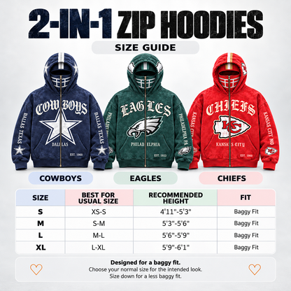 🏈 2-in-1 Football Zip Hoodie – Full-Zip Helmet Hood & Oversized Fit