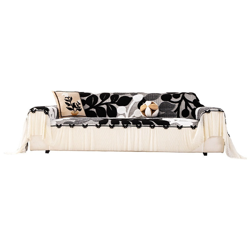 Luxury Botanical Plush Sofa Cover with Elegant Bow Skirt