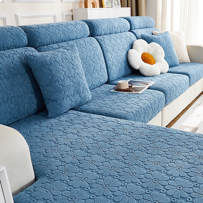 Luxury Floral Stretch Sofa Cover – Soft Jacquard, Full-Fit & Elegant