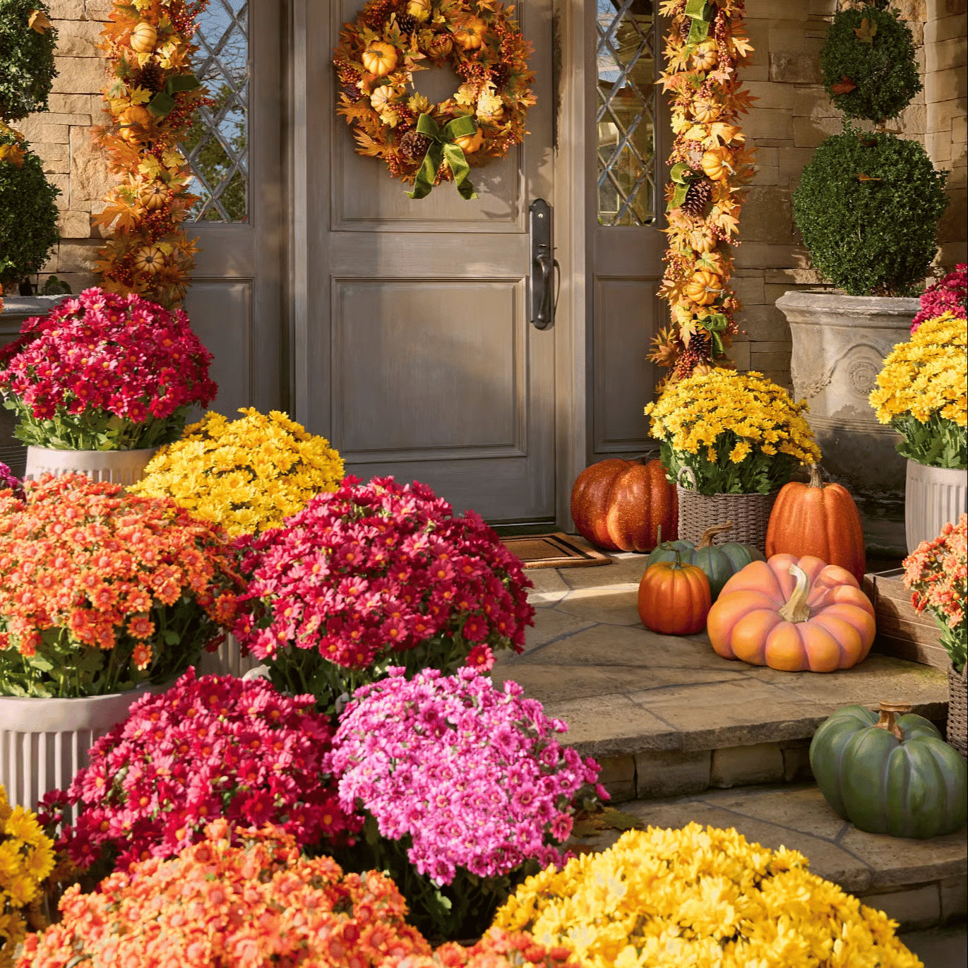 Artificial Outdoor Sunset Mums Flowers - UV resistant, Waterproof, Windproof