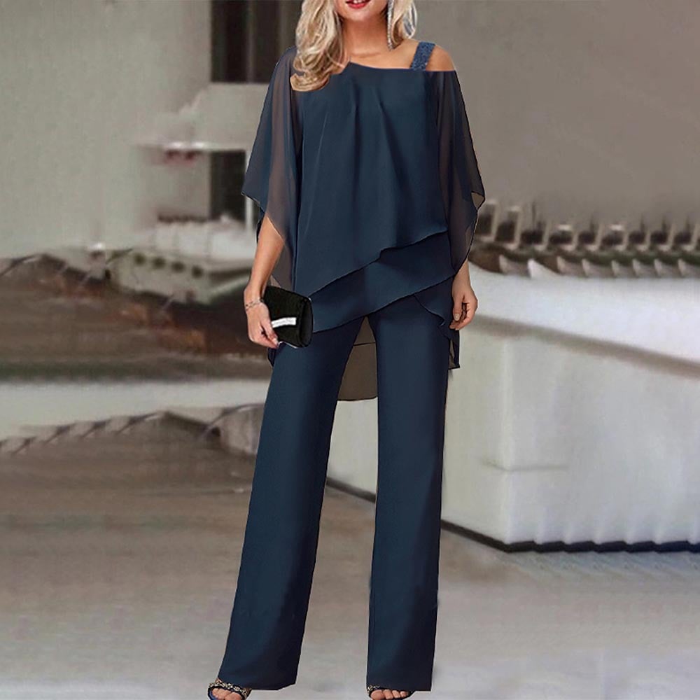 🏆LAST DAY SALE 60% OFF Elegant Layered Chiffon Top & Wide-Leg Pants Set