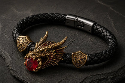 🐉 Dragonstone Guardian Bracelet | Sculpted Western Dragon Leather Bracelet – 6 Legendary Styles