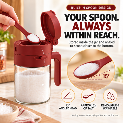 🥄 Scoop or Pour 2-in-1 Seasoning Jar – 300ml Glass Container with Built-In Spoon & 3-Mode Dispenser