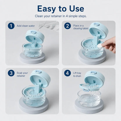 💙Clean, Drain & Store in One🔥3-in-1 Leak-Proof Retainer Cleaning Case with Mirror, Drain Tray - Travel Storage✈️