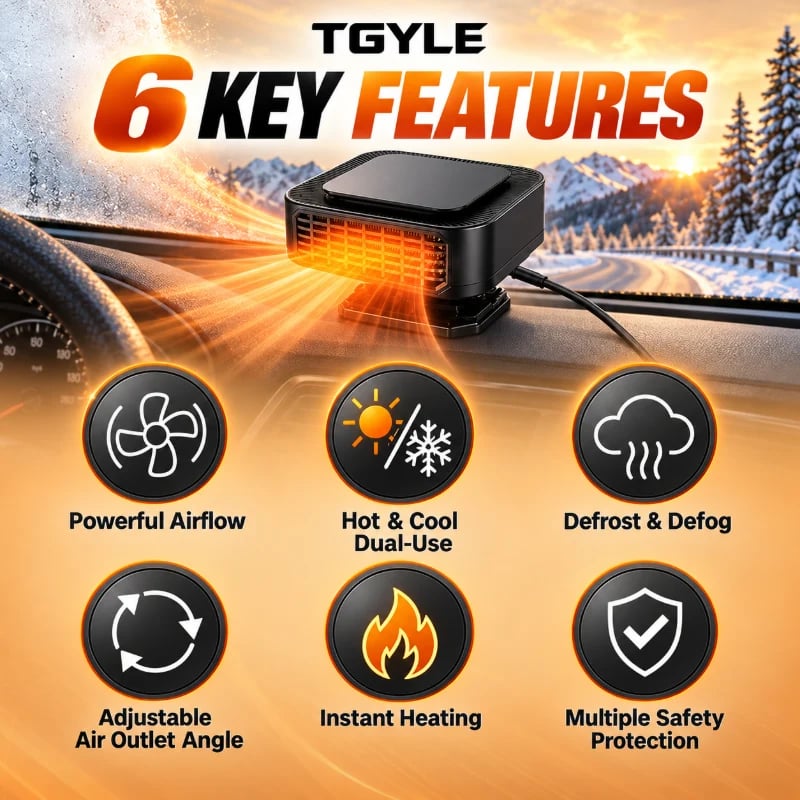 🌟✨ Portable Car Heater Defroster with 360-Degree Rotating Base