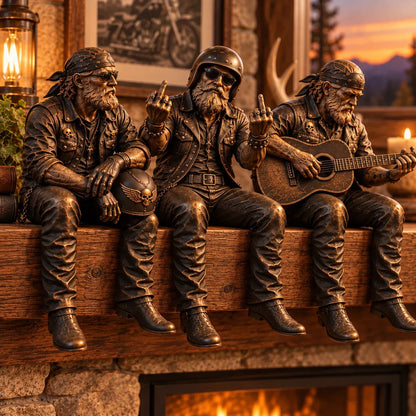 ⏳ Last Day 49% OFF – 🏍️ Old Biker Soul Shelf Sitter | 5 Rustic Rider Designs with Antique Bronze-Look Finish 🤎