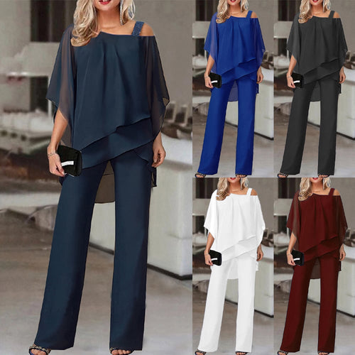 🏆LAST DAY SALE 60% OFF Elegant Layered Chiffon Top & Wide-Leg Pants Set