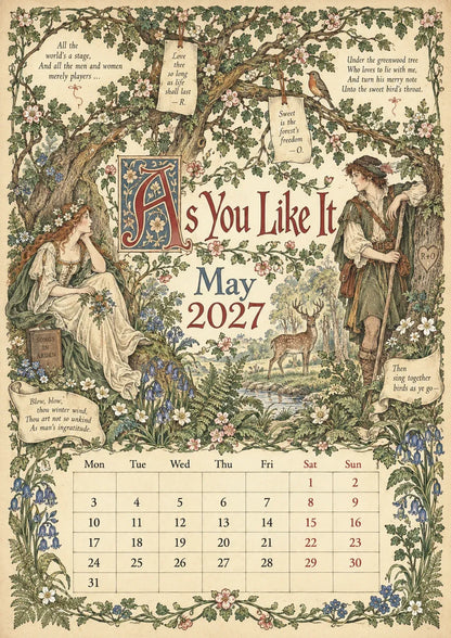 A Shakespearean Year 2027 – 12 Plays Through the Seasons | Vintage Illustrated Wall Calendar
