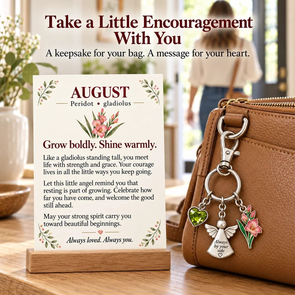 🔥Last Day Only＄13.99👼 Always By Your Side: Birth Month Angel & Flower Keychain + Keepsake Card 🌸
