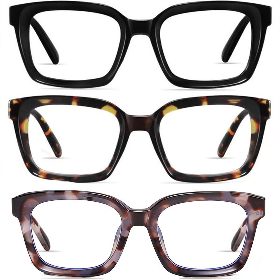 🔥✨👓3 Pack Tortoiseshell Reading Glasses – Blue Light Blocking Oversized Square Readers