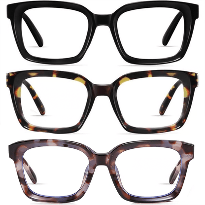 🔥✨👓3 Pack Tortoiseshell Reading Glasses – Blue Light Blocking Oversized Square Readers