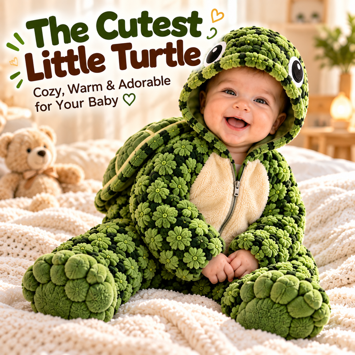Little Turtle Plush 3D Shell Baby Onesie – Cute Hooded Cozy Romper！！！