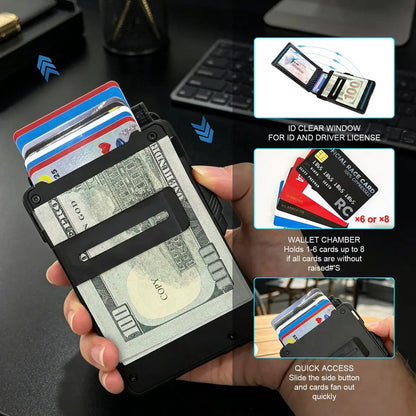 💳 Men's RFID Minimalist Pop-Up Wallet – ID Window & Money Clip