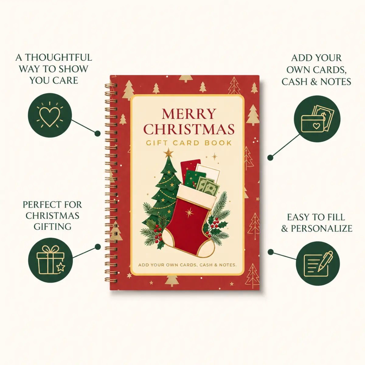 🎁🎅🏼 MERRY CHRISTMAS! GIFT CARD BOOK 📚 14 Themed Pages, Hardcover & Durability Line