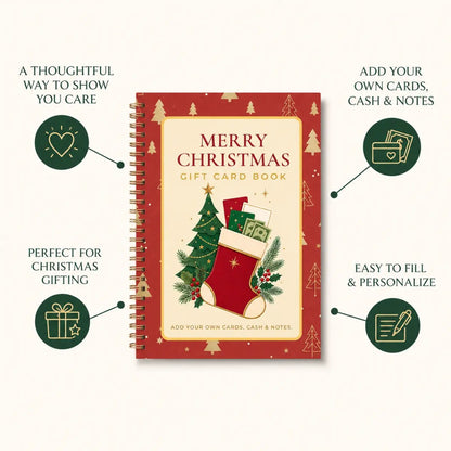 🎁🎅🏼 MERRY CHRISTMAS! GIFT CARD BOOK 📚 14 Themed Pages, Hardcover & Durability Line