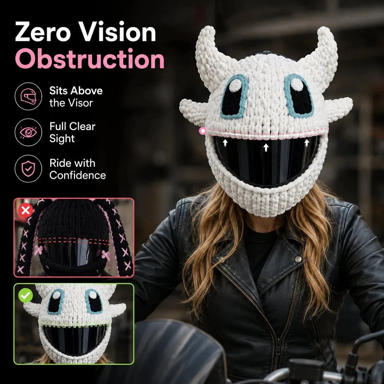 🏍Handmade Helmet Cover |Cute Knit Helmet Topper forMotorcycle & Bike Helmets