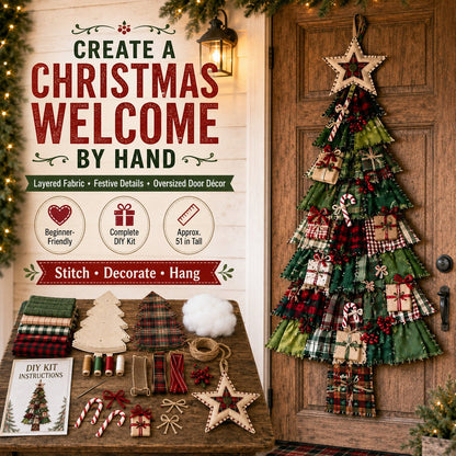 ⏳ Last Day 49% OFF – 🎄Beginner-Friendly DIY Oversized Patchwork Christmas Tree Door Hanging Kit  💕